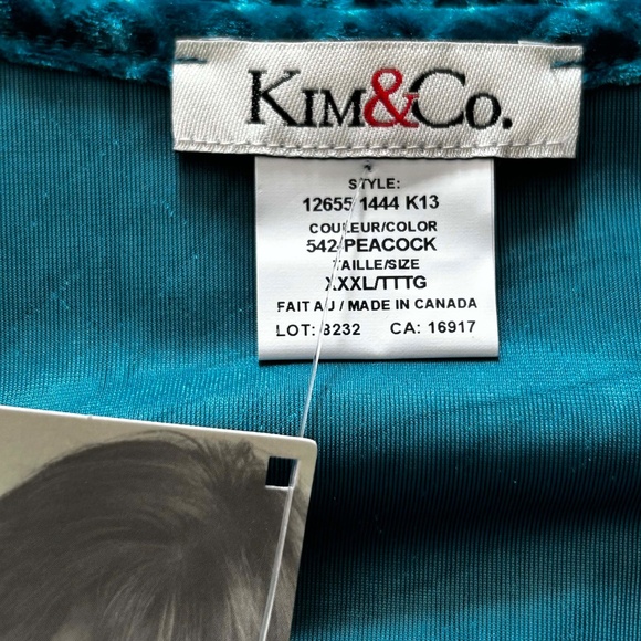 TUNIC, STRETCH, PEACOCK BLUE, SIZE 3X, VELVET, MADE IN MONTREAL CANADA, ROUND - Picture 8 of 11